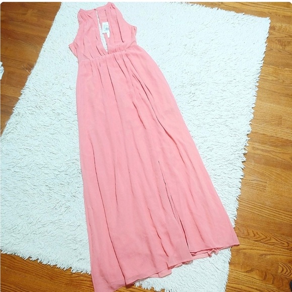 NWT French connection $198 plunge thigh slit halter gown pink sz 2 - Picture 3 of 8